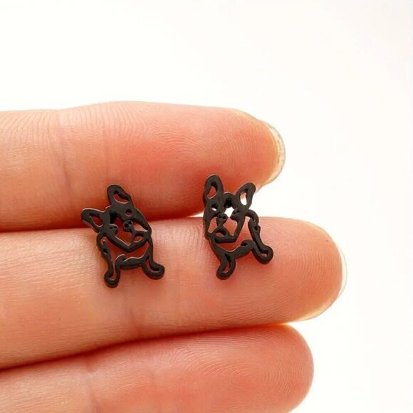 Frenchie Pup Face Tilted Head Stainless Steel Stud Earrings #1366 - Picture 7 of 10